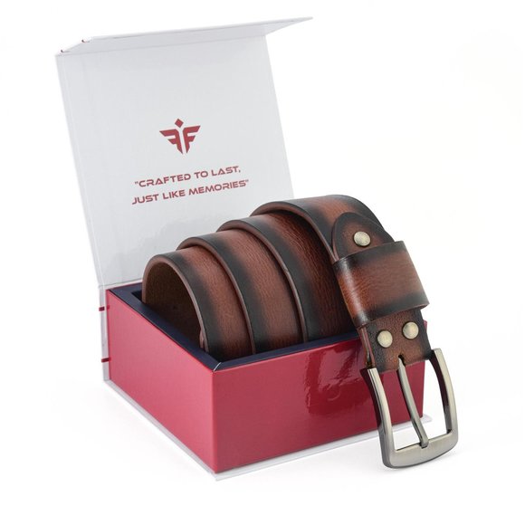 Full Grain Vintage Sun Brown Buffalo Leather Belt For Men: Free Personalization - Picture 5 of 14